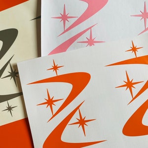 Buy 2 sets get 1 set free!  2 x Starburst Vinyl Decal Stickers Mid Century Retro Modern  Bedroom Wall Furniture star 25 colours!