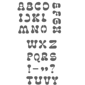 1-2 inch funky lettertype alfabet stencilletters retro 60's 70's herbruikbare 190 mylar upcycle muren meubels kaarten borden stoffen taarten
