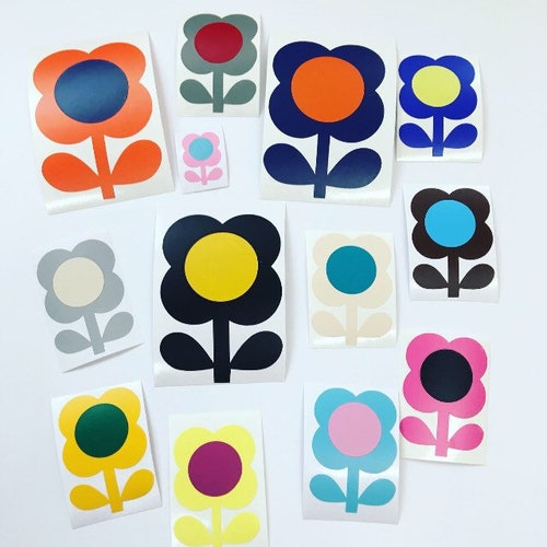 6 X Vinyl Decal Stickers Mid Century Retro Modern Flower Stem Etsy