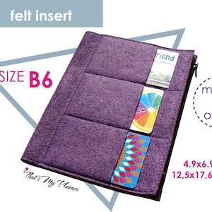 Traveler's Notebook insert B6 size - Felt Zip Up Wallet Card Holder - Pencil Case - Midori Insert