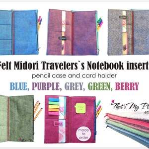 Midori insert Standard Regular size - Felt Zipper Wallet Card Holder - 6 Pockets - Pencil Case - Travelers Notebook Insert