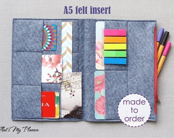 Colorful Notebook Felt insert A5 - Felt Zip Up Wallet Card Holder - Pencil Case - Midori Filofax Insert