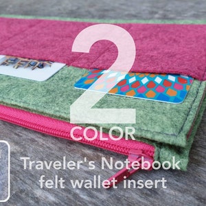 Inserto per portafoglio Traveler's Notebook 2 COLORI - Base in feltro GRIGIO - Portafoglio con cerniera in feltro - Porta carte - Astuccio - Inserto Midori