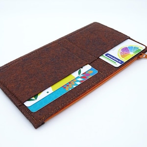 Travelers Notebook Insert - Personal Größe - Filz Reißverschluss Brieftasche Kartenhalter - Federmäppchen - Brauner Filz mit Orange Reißverschluss