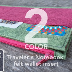 Inserto per portafoglio Traveler's Notebook 2 COLORI - Base in feltro grigio SCURO - Portafoglio con cerniera in feltro - Portapenne - Inserto Midori