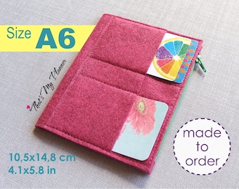 Traveler's Notebook wallet insert A6 size - Felt Zip Up Wallet Card Holder - Pencil Case - Midori Insert