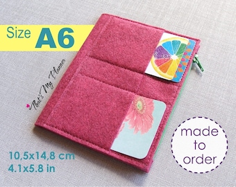 Traveler's Notebook insert A6 size - Felt Zip Up Wallet Card Holder - Pencil Case - Midori Insert