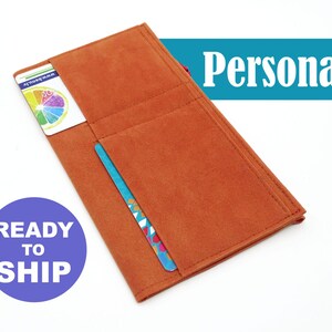 Cartera Traveler's Notebook con inserto, tamaño personal - Tarjetero con cremallera de piel sintética de ante vegano - Estuche para lápices