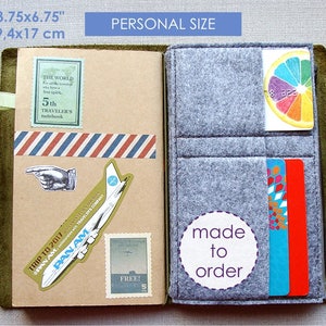 Traveler's Notebook insert Personal size - Felt Zip Up Wallet Card Holder - Pencil Case - Midori Insert