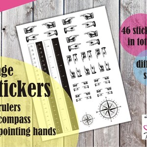 Compass Ruler Sticker Printable Printable Stickers - Vintage Pointing Hands Compass Rulers - Midori ...