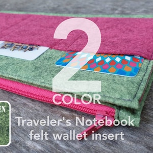 Inserto per portafoglio Traveler's Notebook 2 COLORI - Base in feltro VERDE - Portafoglio con cerniera in feltro - Porta carte - Astuccio - Inserto Midori