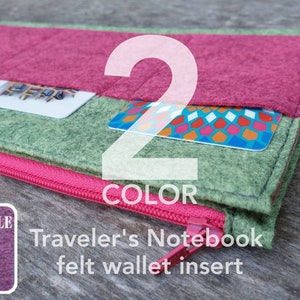 Inserto de billetera Traveler's Notebook de 2 colores - Base de fieltro PÚRPURA - Tarjetero de billetera con cremallera de fieltro - Estuche para lápices - Inserto Midori
