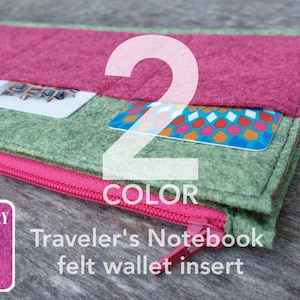 2 COLOR Traveler's Notebook Wallet insert - BERRY felt basis - Felt Zip Up Wallet Card Holder - Pencil Case - Midori Insert