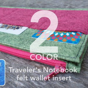 Inserto per portafoglio Traveler's Notebook 2 COLORI - Base in feltro BLU - Portafoglio con cerniera in feltro - Portapenne - Inserto Midori