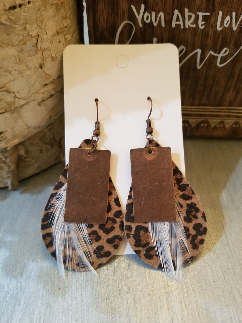 Leopard Print Suede Leather Earrings Copper Square Earrings Etsy