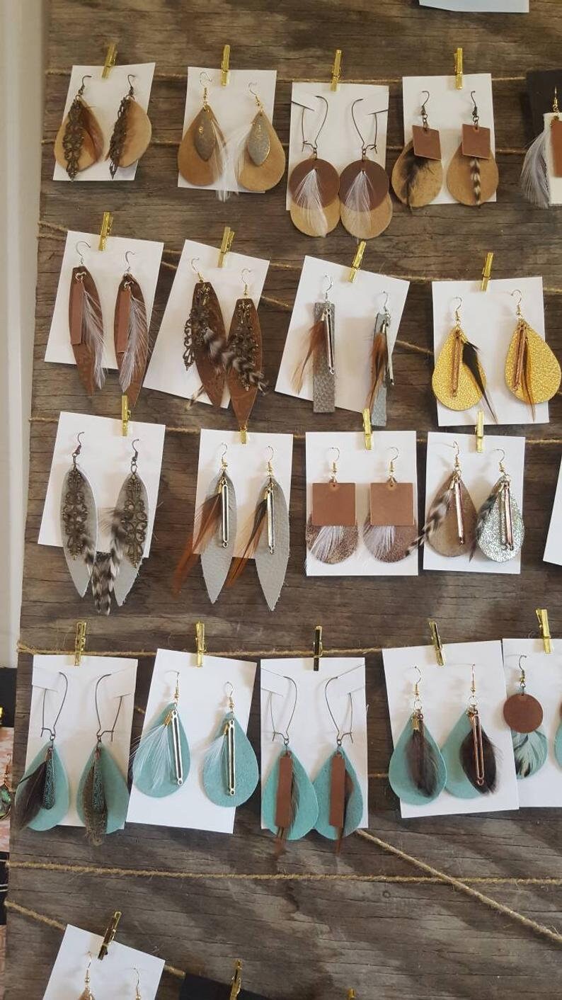 Gold and White Leather Orange White Feather Gold Bar Earrings Suede Earrings Boho Jewelry Real Leather White Gold Earrings Boho Skinny