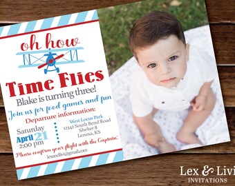 Airplane Birthday Invitation Time Flies Birthday Photo Invitation Time Flies Birthday Boy Birthday 1st Birthday Vintage Airplane Birthday