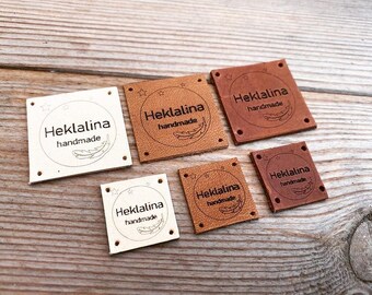 10pc custom leather sewing labels. personalised vegan knitting labels, product tags, Vegetal leather, Laser engraved.