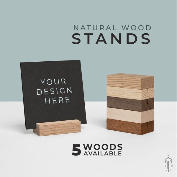 Portafotos y tarjetas de madera natural, soportes de madera maciza: pino, roble, arce, caoba, nogal