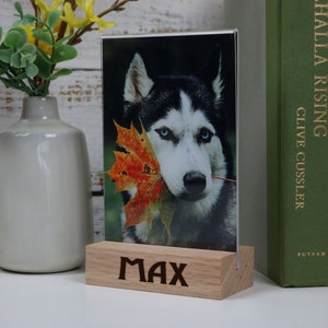 LASER ENGRAVED Photo Holder, Wood stand and acrylic, Personalized Photo holder, Free-Floating Acrylic, Floating Acrylic Photo Holder