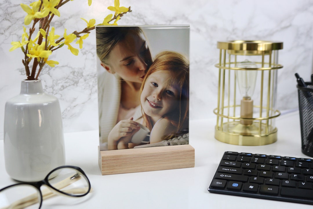 Photo Keeping Stand Natural Wood Photo Holder With Acrylic Stand - Made in USA - Etsy