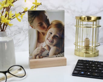 NATURAL Photo Holder with wood stand and acrylic, Photo holder, Floating Acrylic Stand, Free-standing Photo frame