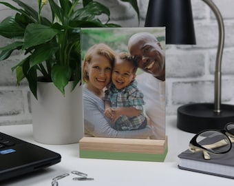 ACCENT COLOR Photo Holder, Wood stand and acrylic, Personalized Photo holder, Free-Floating Acrylic, Floating Acrylic Photo Holder