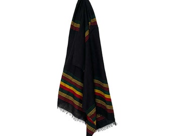 Handwoven Ethiopian Cotton Rasta Scarf: Black, Green, Yellow & Red
