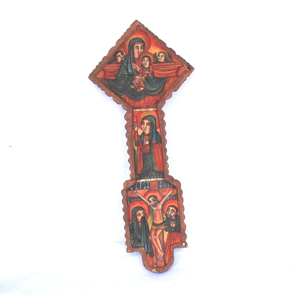 Old Ethiopian Coptic icon, beautifully painted hand carved wooden icon cross. Ethiopian cross, Ethiopian art, Ethiopian icon