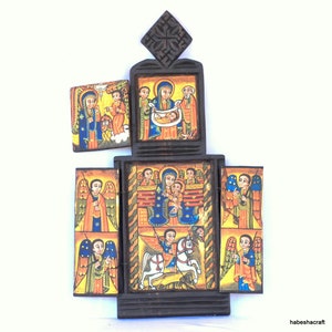 Ethiopië christelijk houten icoon. Maagd Maria met Jezus, gebedspictogram, Ethiopische kunst, Ethiopische verzamelobjecten, Ethiopische religieuze schilderijen