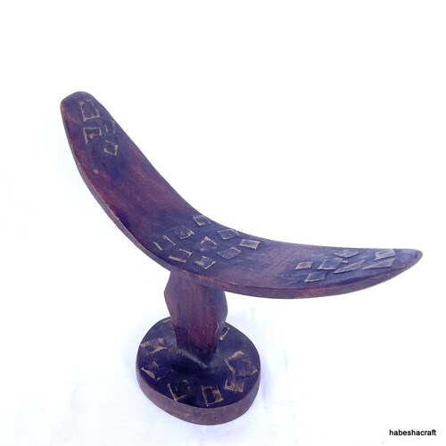 Ethiopian Headrest With Intricate Engravings, African Headrest: Ethiopian ethnic Somali wooden headrest, tribal shops art