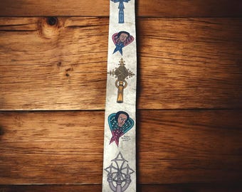 Hand-Painted Ethiopian Christian Leather Icon: Religious Wall Art (48" Long)