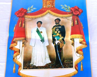 Large Ethiopian Emperor Haile selassie and Empress Mennen Poster Printed in 1960s. Haile Selassie Poster, Rasta Memorabilia, Lion of Judah