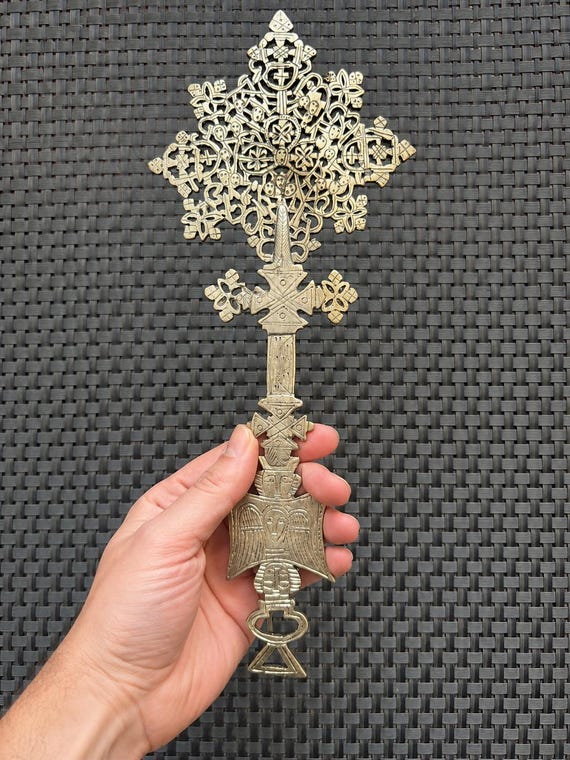 Ethiopian Orthodox Priest Hand Cross, Handcrafted 12" Sacred Art
