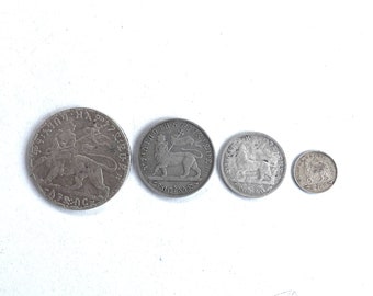 Antique Ethiopian Silver Coin Set: Menelik II Lion of Judah, 1895