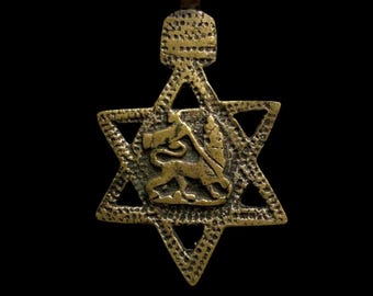 Old Handmade Ethiopia Lion of judah Star of david Pendant. Made in 1970s. Lion of Judah, Haile Selassie, Rasta Pendant, Jamaica.