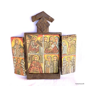 Orthodox-christelijke kunst. Ethiopisch icoon. Groot Ethiopisch christelijk gebedspictogram. verluchte handschriften. Ethiopische kunst, Koptische kunst.