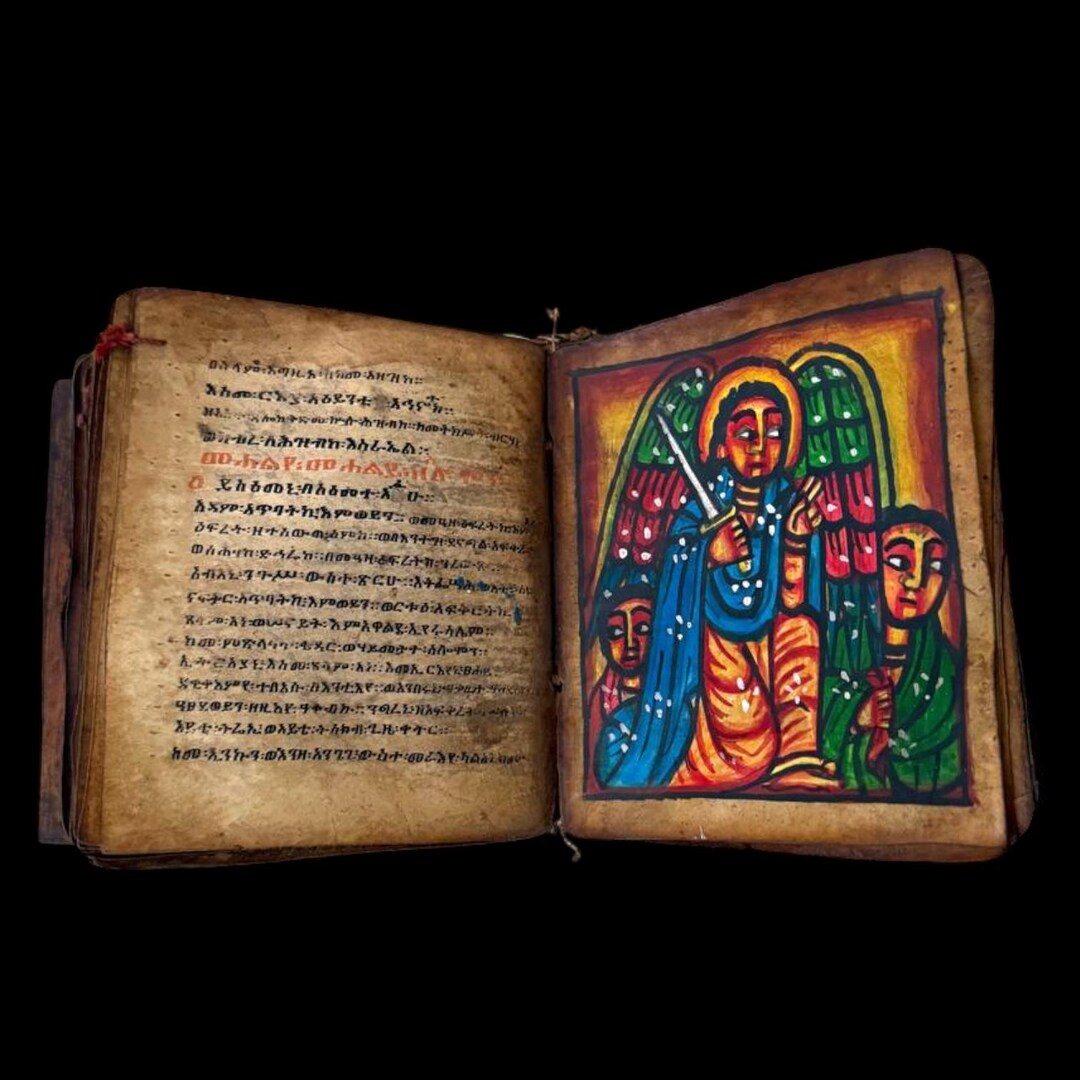 Antique Ethiopian Coptic Bible Manuscript, Hand-painted Ge'ez Script ...