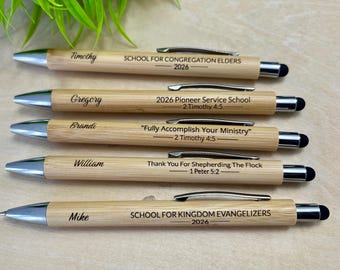 JW Engraved Bamboo Pens – Pioneer School, Elders School, Kingdom Evangelizers (Spanish)