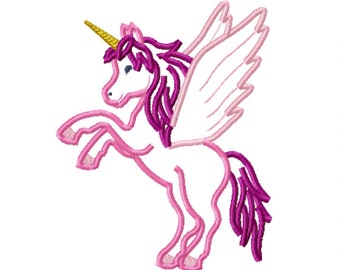 Pegasus, Einhorn mit Flügeln, Applikation, Maschinenstickerei, Stickmuster, Stickdatei, Instant Download, 13x18 cm