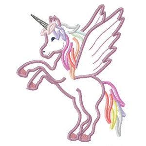 Winged Unicorn with Rainbow Mane, Pegasus, Machine Embroidery Design, Applique, Digital File,Instant Download, for Hoop 13x18cm 5"x7"