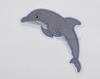 Delfin Grau Applikation aus Stoff, Aufnäher für Schultüte, Groß XXL