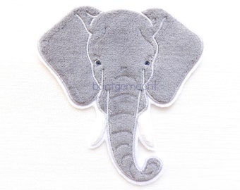 Elefant, Elefantenkopf, Applikation aus Stoff zum Aufbügeln, Aufnäher für Schultüte, Groß XXL