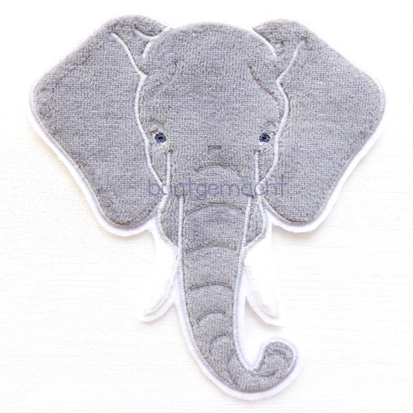Elefant, Elefantenkopf, Applikation aus Stoff zum Aufbügeln, Aufnäher für Schultüte, Groß XXL