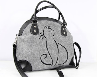 Felt handbag, Felt purses, Cat lover gift, Bag with a cat, Felt purse,  Felt bag,  Felt shoulder bag, Gift for women, cat purse