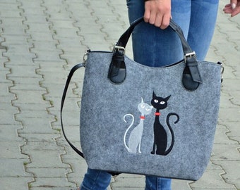 Felt tote bag Felt handbag for womens Felt cat bag  Felted purse  Felt bag, Grey handbag Everyday bag Designer handbag