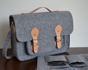 Bolsa para portátil de fieltro, Macbook Air Bag, Macbook Air 13 Case, FELT MESSENGER BAG, bolsa de mensajero de cuero, bandolera, iPad Pro 12,9 pulgadas