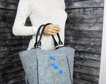 FELT BAG, Tote bag, Women felt bag, Felt totebag,  Felt shopperbag, Felt handbag, Felt shoulder bag, Flower design bag