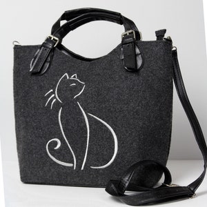 Black  women purse, Women felt bag, Felt handbag and crossbody, Felt shopper bag,Bags for girl, Felt shoulder bag, Cat design bag