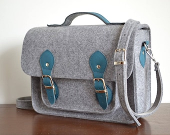 Bolsa MacBook Air, bolsa para computadora portátil de 13 pulgadas, macbook de 13 pulgadas, fieltro gris, bolsa de mensajero de cuero, bolsa cruzada, bolsa para computadora portátil, 15% DE DESCUENTO EN VENTA